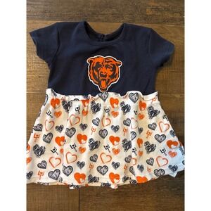 NFL Chicago Bears Toddler Girls Navy Orange Heart Print Dress Size 2T